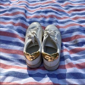 White Sneakers with Gold Embellishments